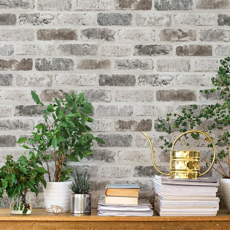 Guvana 17.3"×197" Brick Peel and Stick Wallpaper Grey Brown 3D Self Adhesive Wall Paper Removable Contact Paper Brick Textured Vintage Wallpaper Decorative Wall Classroom Covering - Image 1